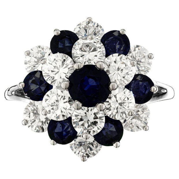 1.00 Round Sapphire Diamond White Gold Dome Cluster Ring