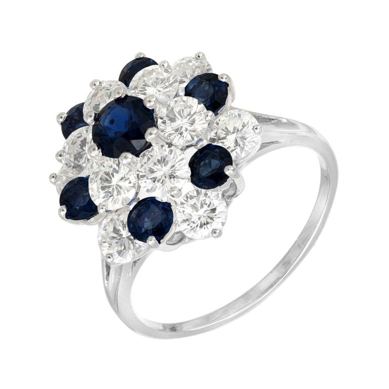 1.00 Round Sapphire Diamond White Gold Dome Cluster Ring – image 2