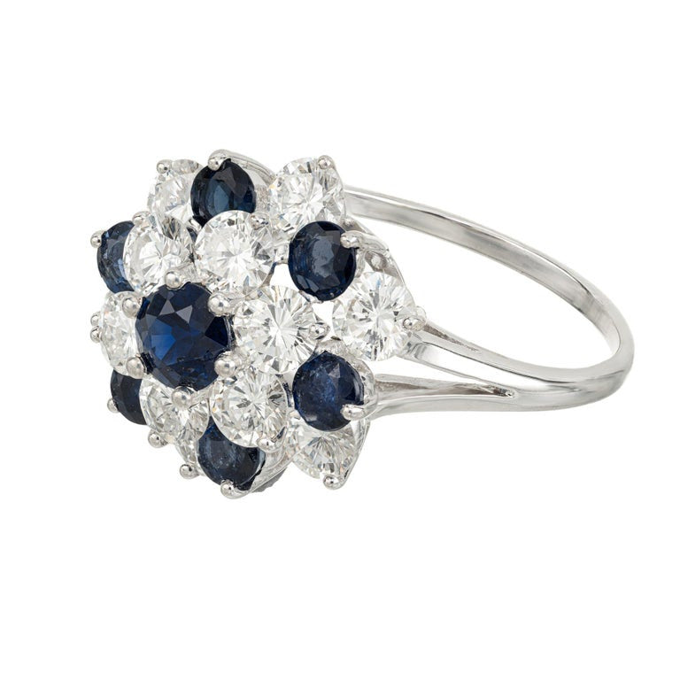 1.00 Round Sapphire Diamond White Gold Dome Cluster Ring – image 3