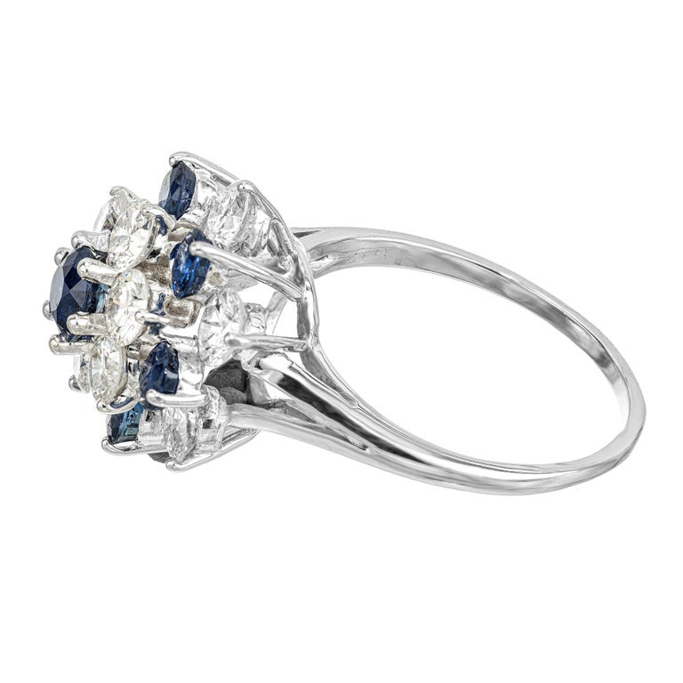 1.00 Round Sapphire Diamond White Gold Dome Cluster Ring – image 4