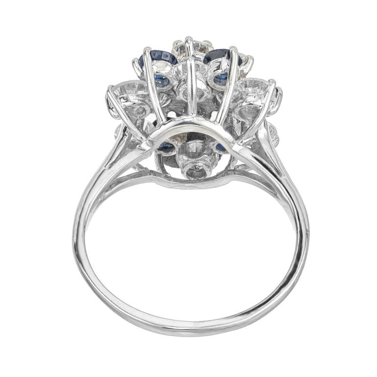 1.00 Round Sapphire Diamond White Gold Dome Cluster Ring – image 5