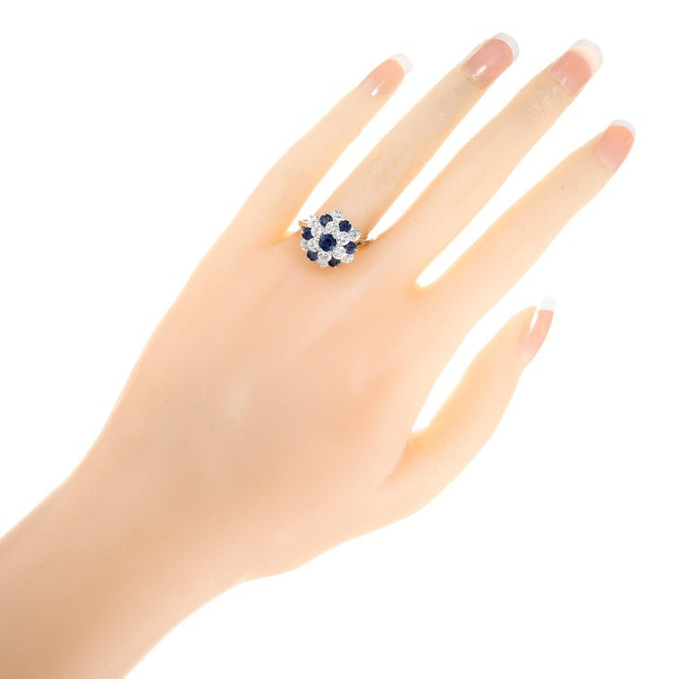 1.00 Round Sapphire Diamond White Gold Dome Cluster Ring – image 6