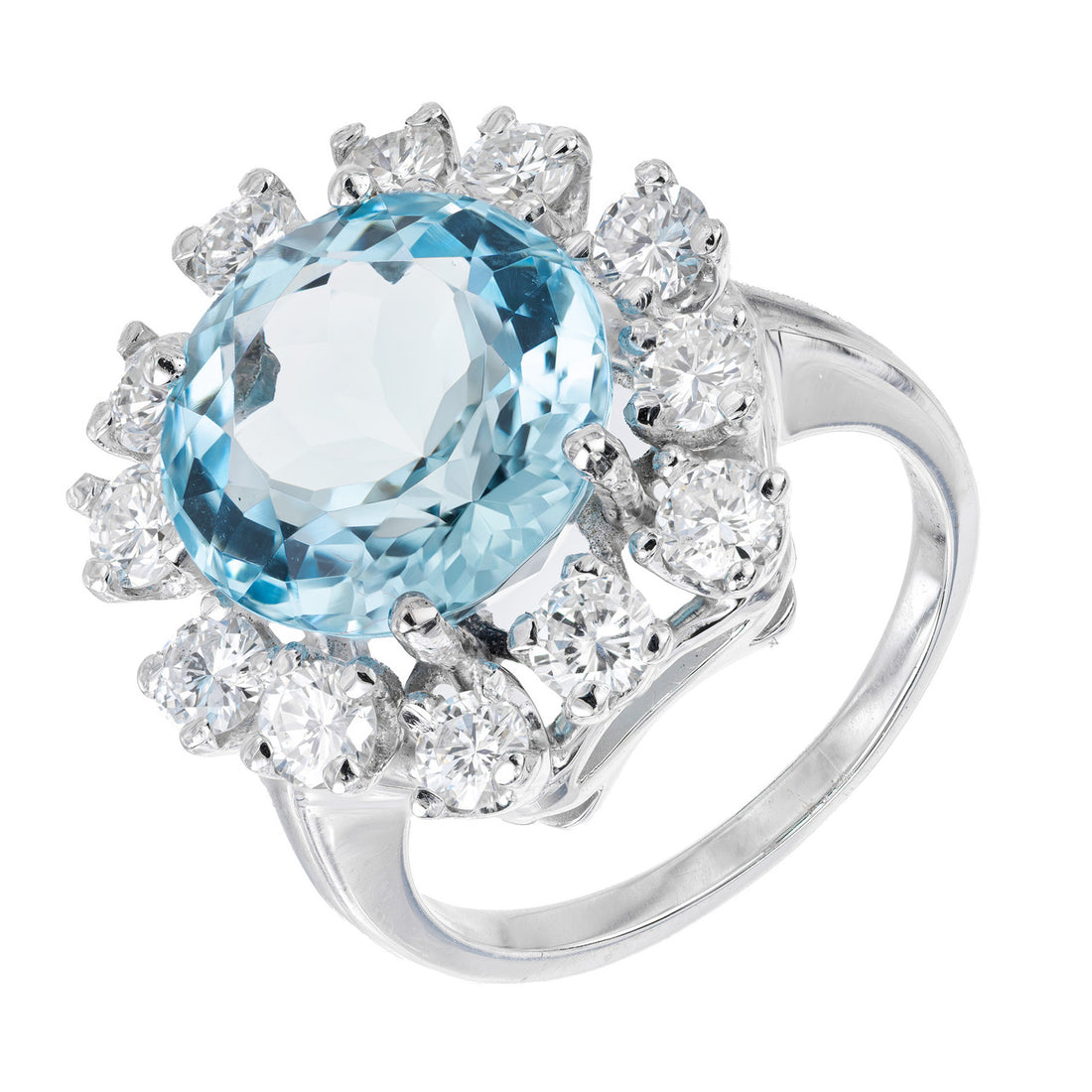 6.06 Carat Round Aquamarine Diamond Halo White Gold Cocktail Ring – image 2