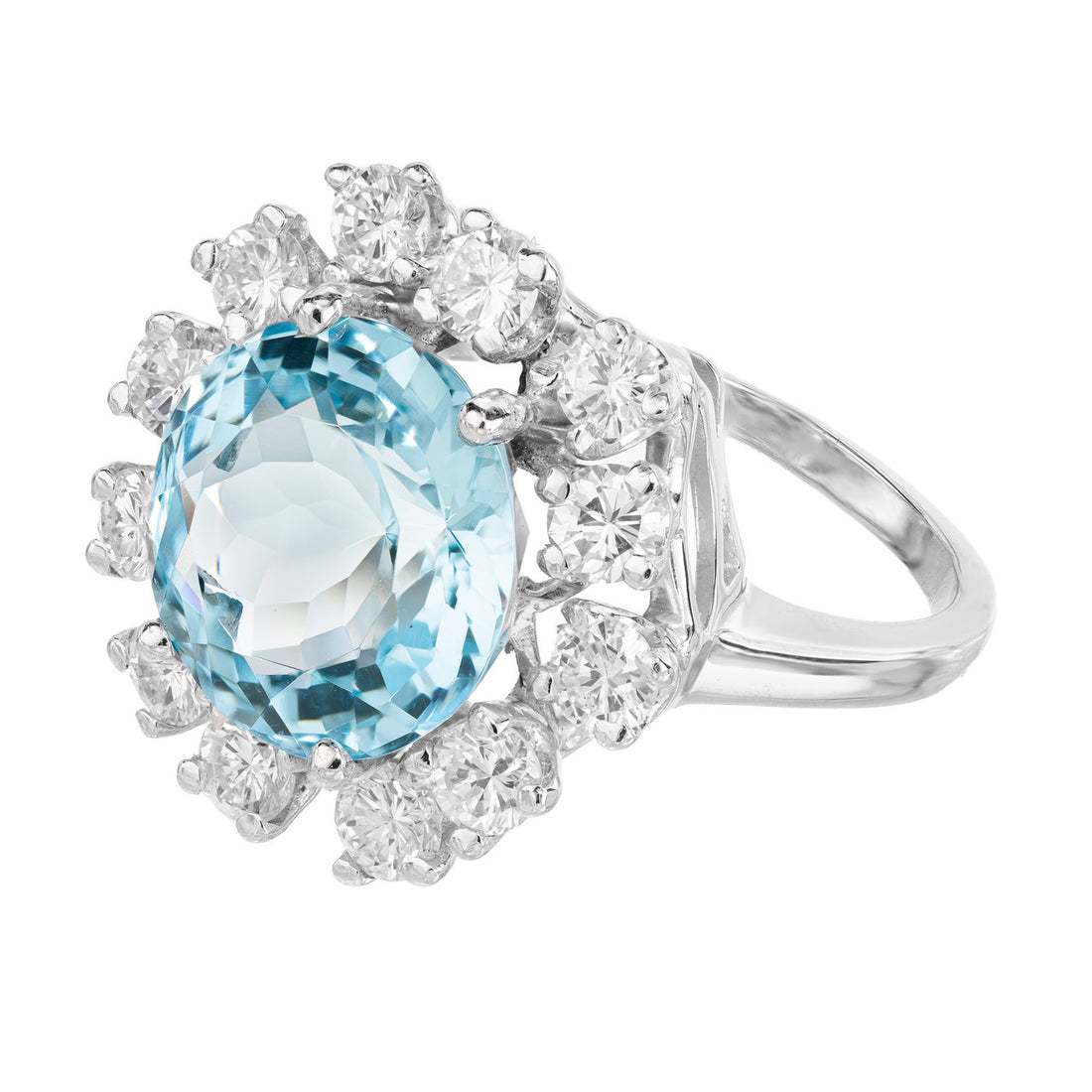 6.06 Carat Round Aquamarine Diamond Halo White Gold Cocktail Ring – image 3