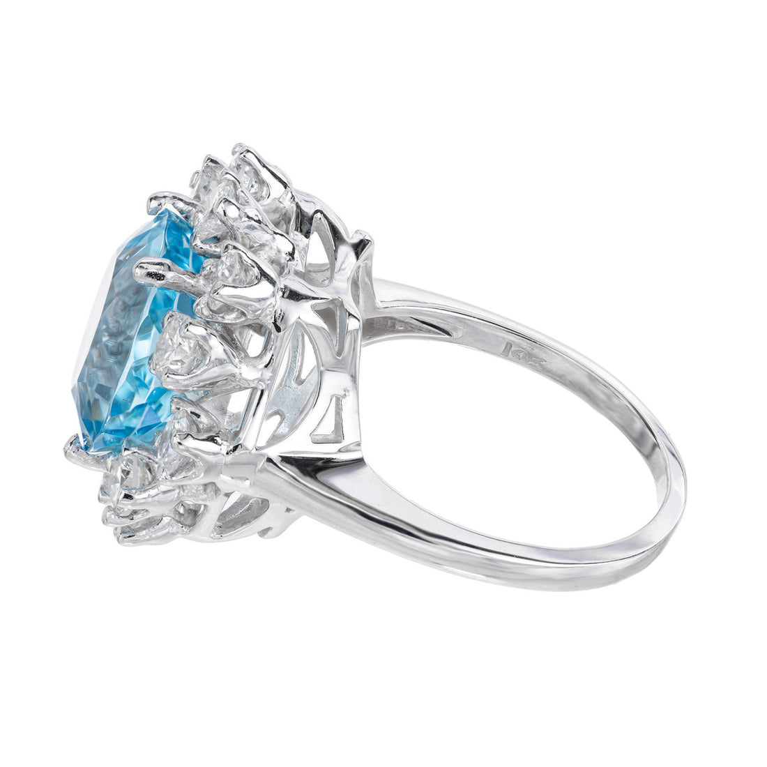 6.06 Carat Round Aquamarine Diamond Halo White Gold Cocktail Ring – image 4