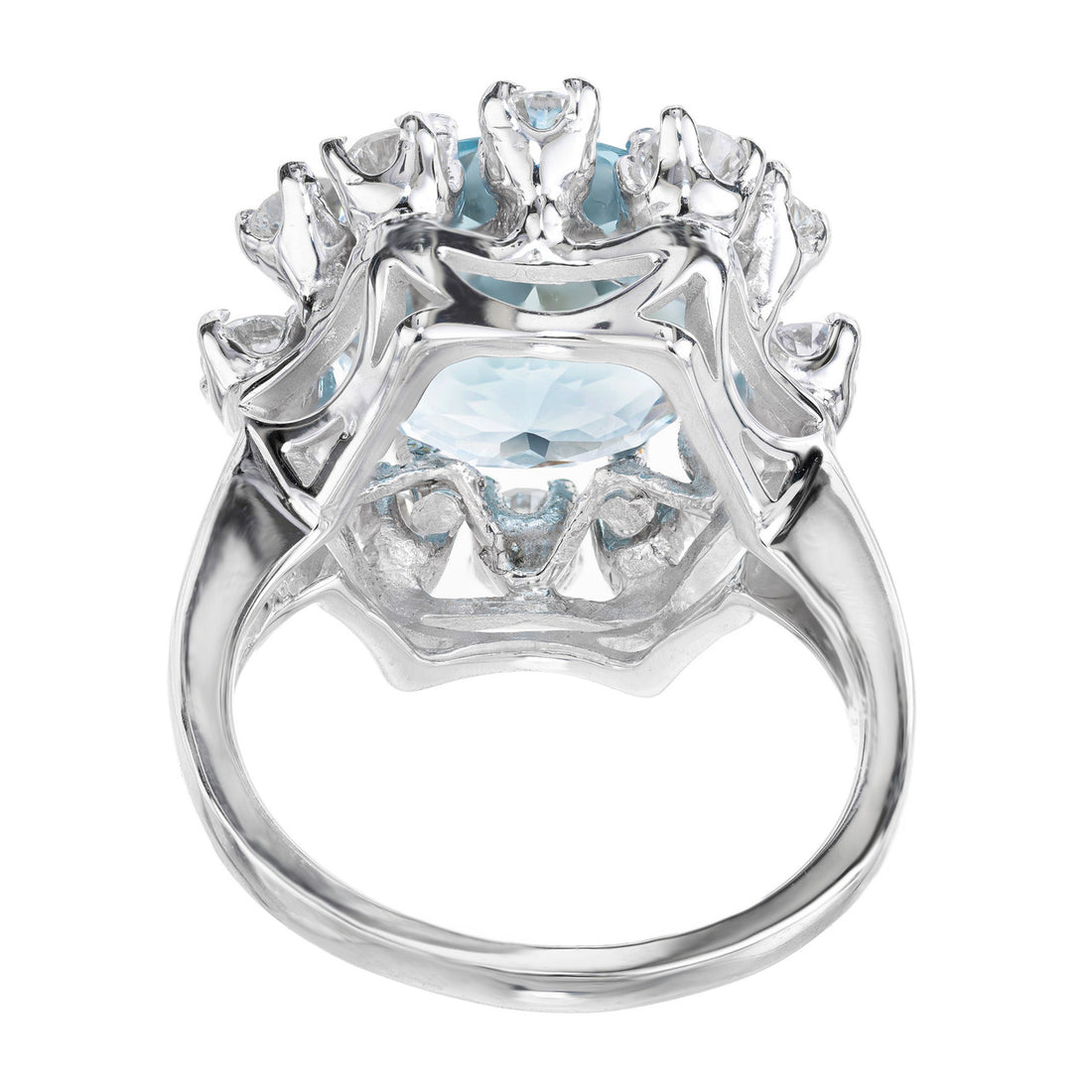 6.06 Carat Round Aquamarine Diamond Halo White Gold Cocktail Ring – image 5
