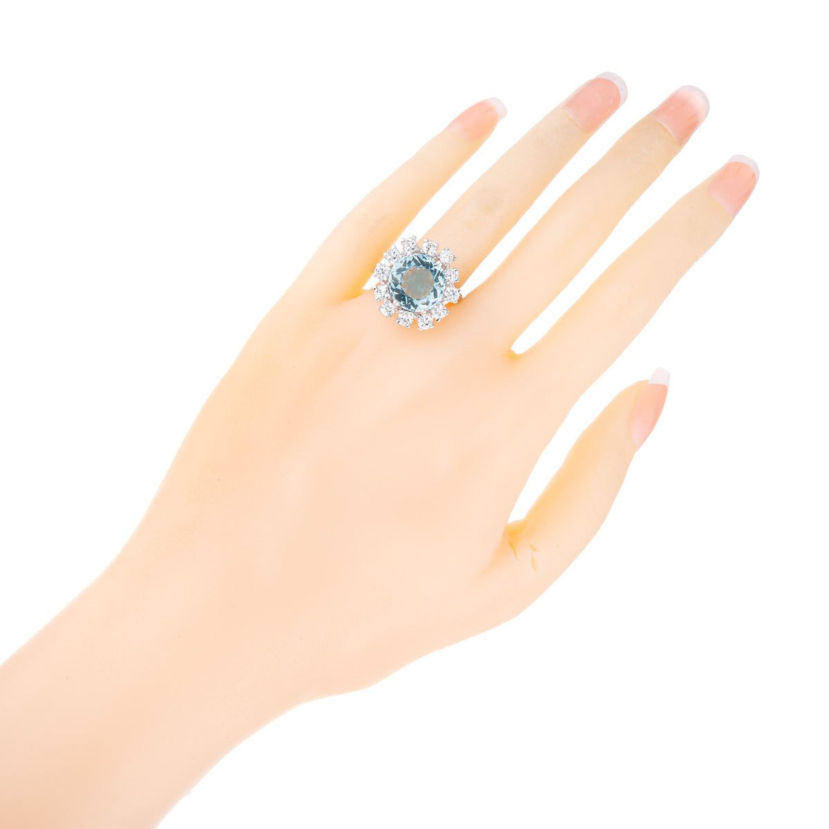 6.06 Carat Round Aquamarine Diamond Halo White Gold Cocktail Ring – image 7