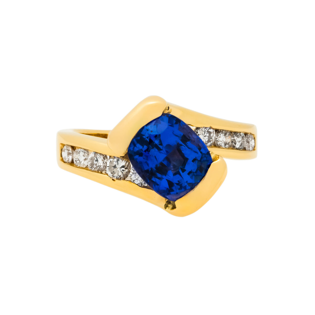 2.27 Tanzanite Diamond Yellow Gold Swirl Ring