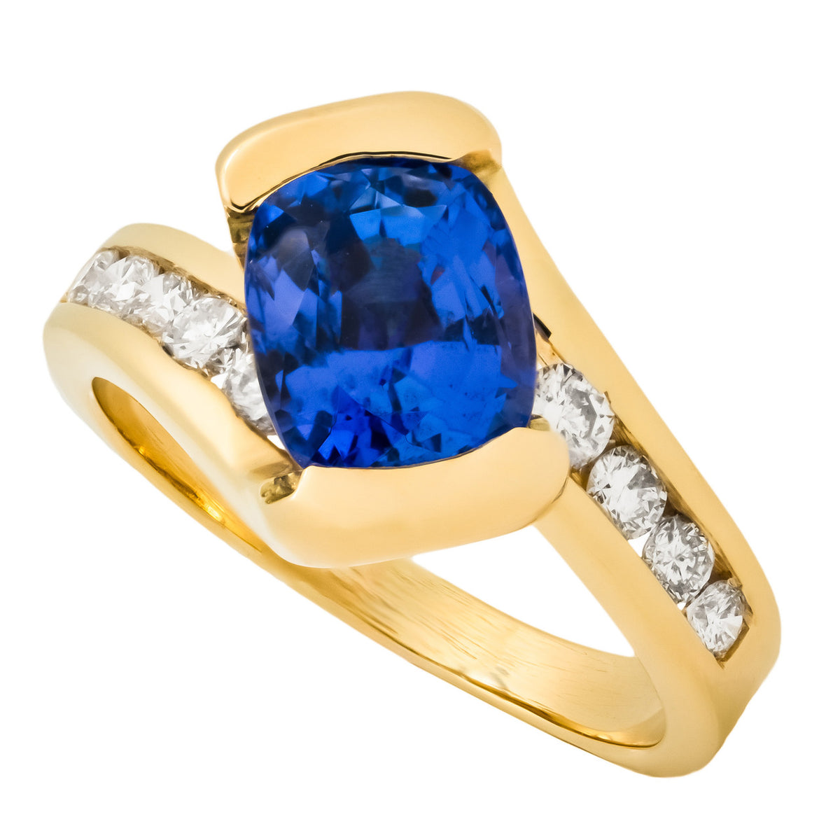 2.27 Tanzanite Diamond Yellow Gold Swirl Ring – image 2