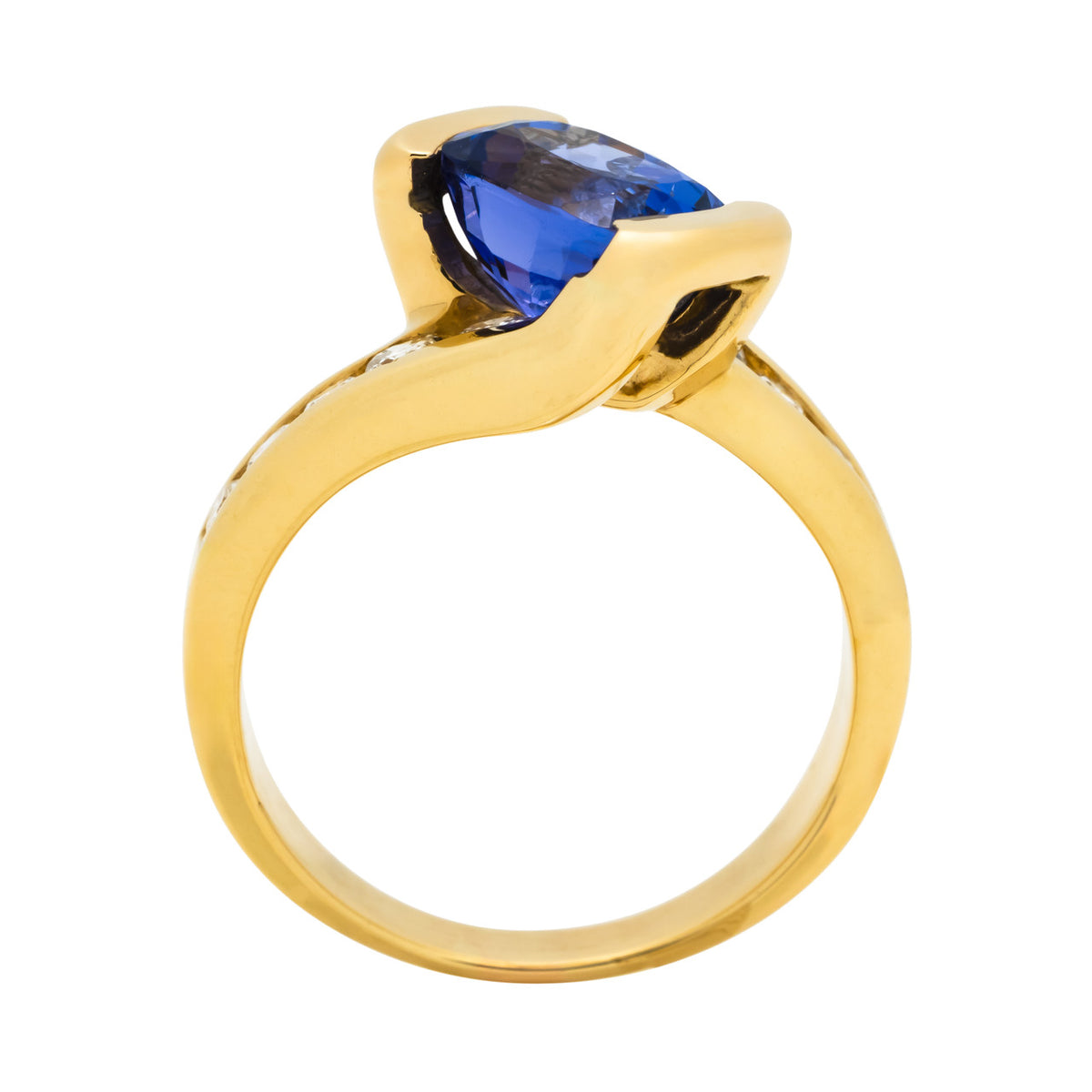 2.27 Tanzanite Diamond Yellow Gold Swirl Ring – image 3
