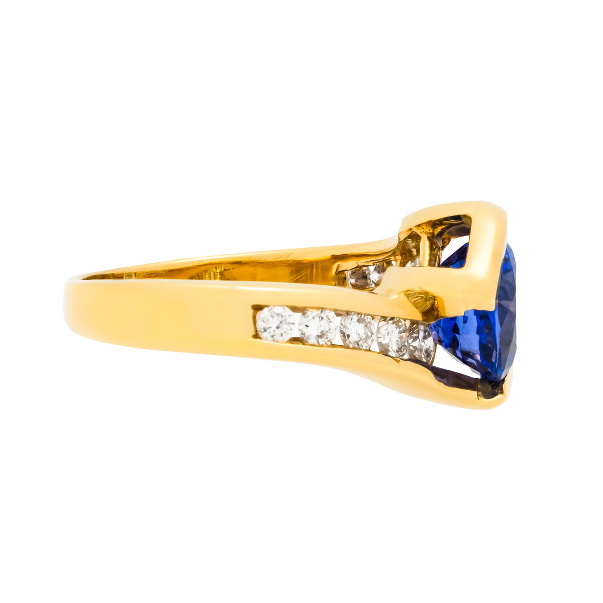 2.27 Tanzanite Diamond Yellow Gold Swirl Ring – image 4