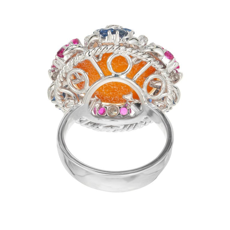 Mobe Pearl Diamond Sapphire Ruby Halo White Gold Mid-Century Cocktail Ring – image 5