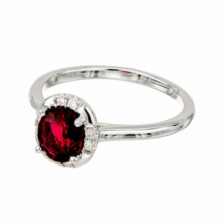 GIA Certified 1.01 Carat Red Spinel Diamond Halo White Gold Engagement Ring – image 4