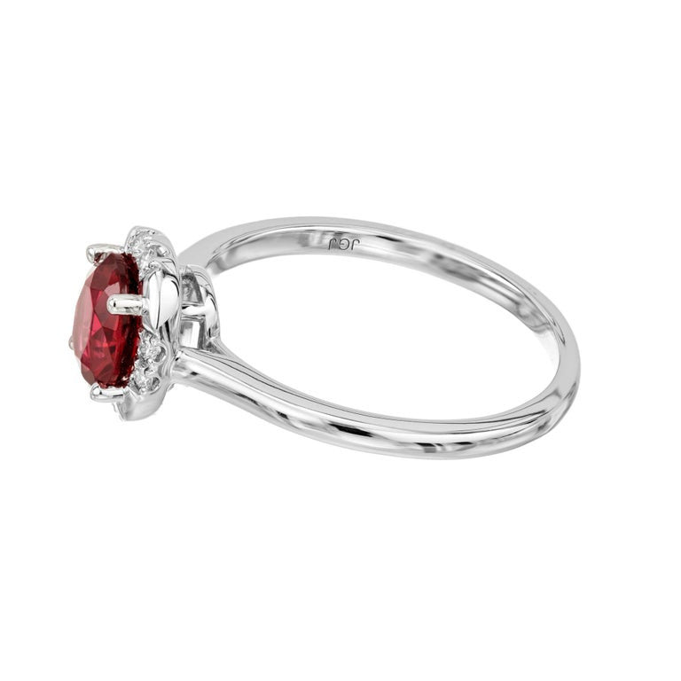 GIA Certified 1.01 Carat Red Spinel Diamond Halo White Gold Engagement Ring – image 5