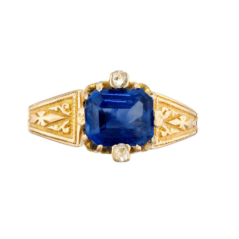 GIA Certified 1.57 Carat Blue Octagonal Sapphire Diamond Gold Engagement Ring – image 2