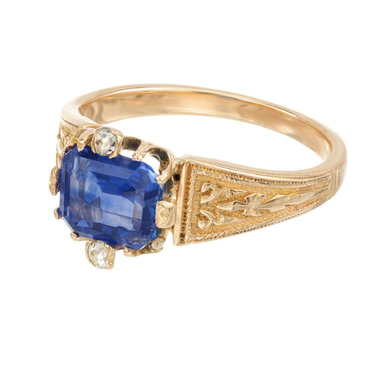 GIA Certified 1.57 Carat Blue Octagonal Sapphire Diamond Gold Engagement Ring – image 4