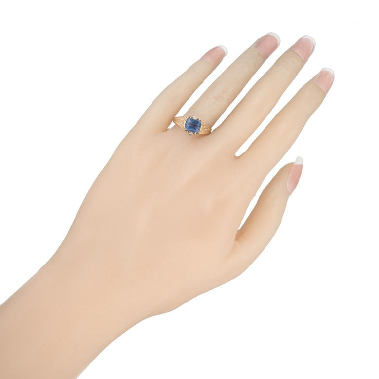 GIA Certified 1.57 Carat Blue Octagonal Sapphire Diamond Gold Engagement Ring – image 6