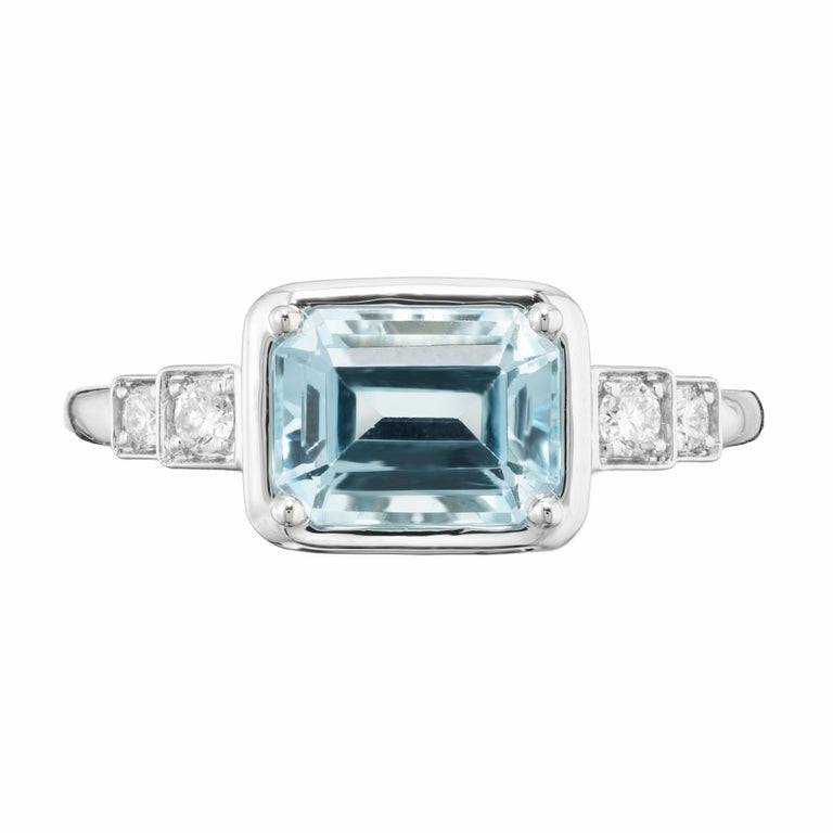 Peter Suchy 1.52 Carat Rectangular Aquamarine Diamond White Gold Engagement Ring – image 2