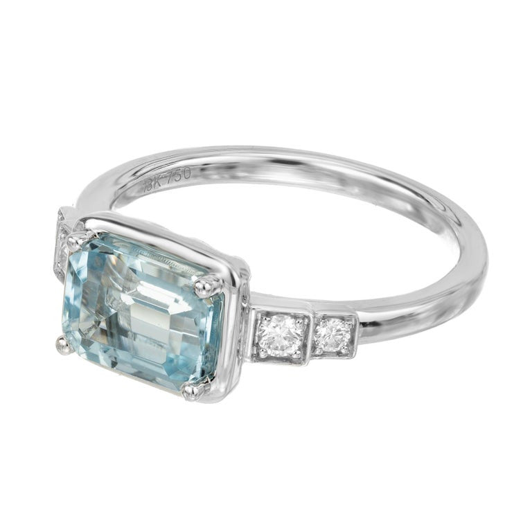 Peter Suchy 1.52 Carat Rectangular Aquamarine Diamond White Gold Engagement Ring – image 3