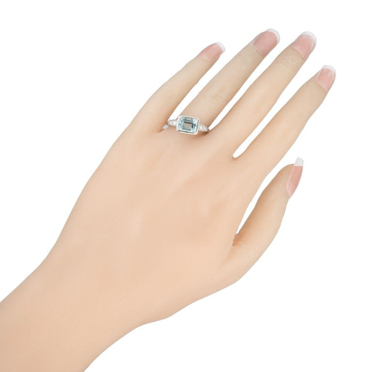 Peter Suchy 1.52 Carat Rectangular Aquamarine Diamond White Gold Engagement Ring – image 7
