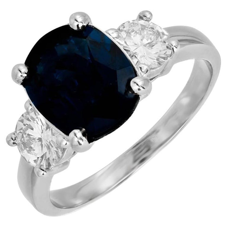 Peter Suchy GIA 3.24 Carat Sapphire Diamond Three-Stone Engagement Ring