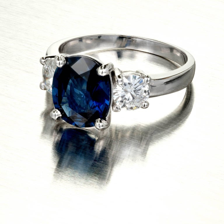 Peter Suchy GIA 3.24 Carat Sapphire Diamond Three-Stone Engagement Ring – image 5
