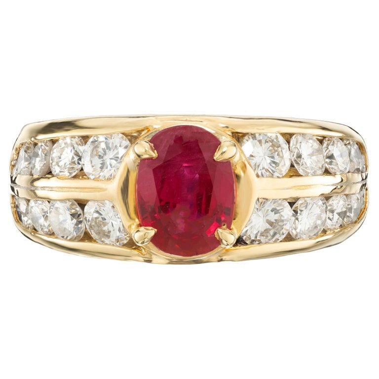 AGL Certified 1.65 Carat Oval Ruby Diamond Gold Engagement Ring