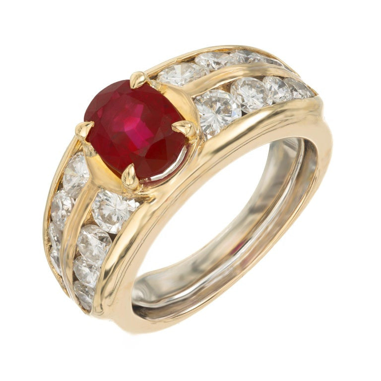 AGL Certified 1.65 Carat Oval Ruby Diamond Gold Engagement Ring – image 2