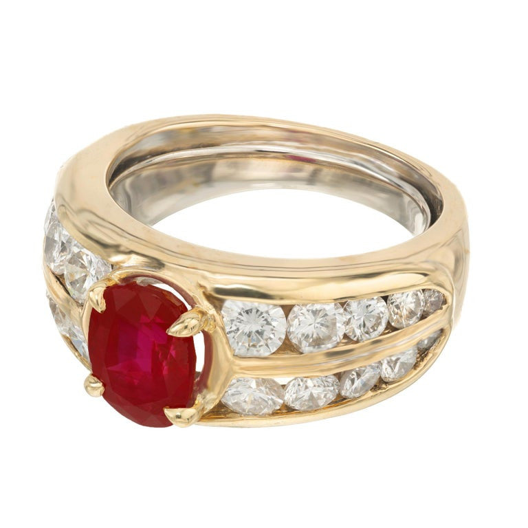 AGL Certified 1.65 Carat Oval Ruby Diamond Gold Engagement Ring – image 4