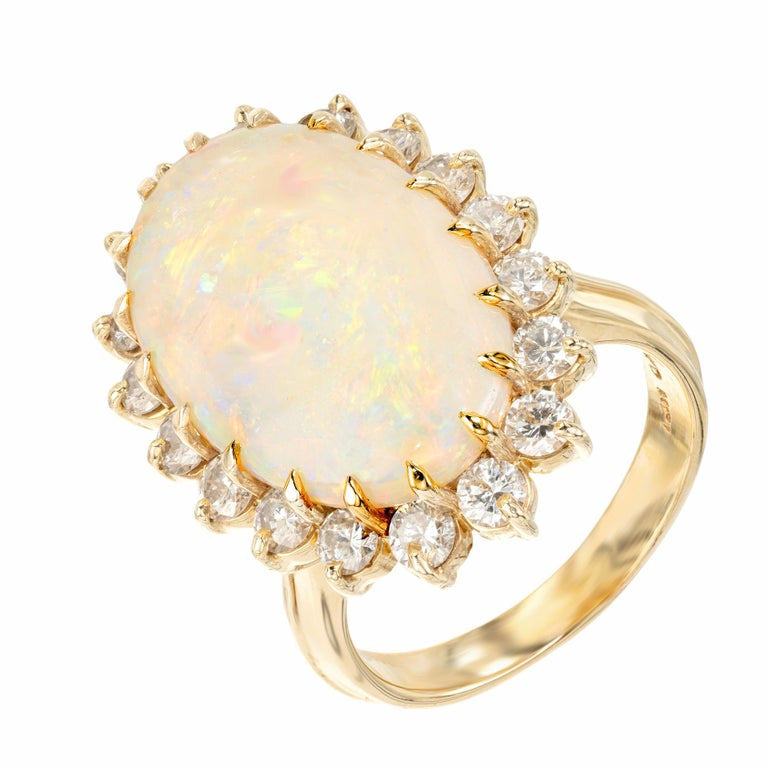 7.50 Carat Australian Oval Opal Diamond Halo Yellow Gold Cocktail Ring – image 2
