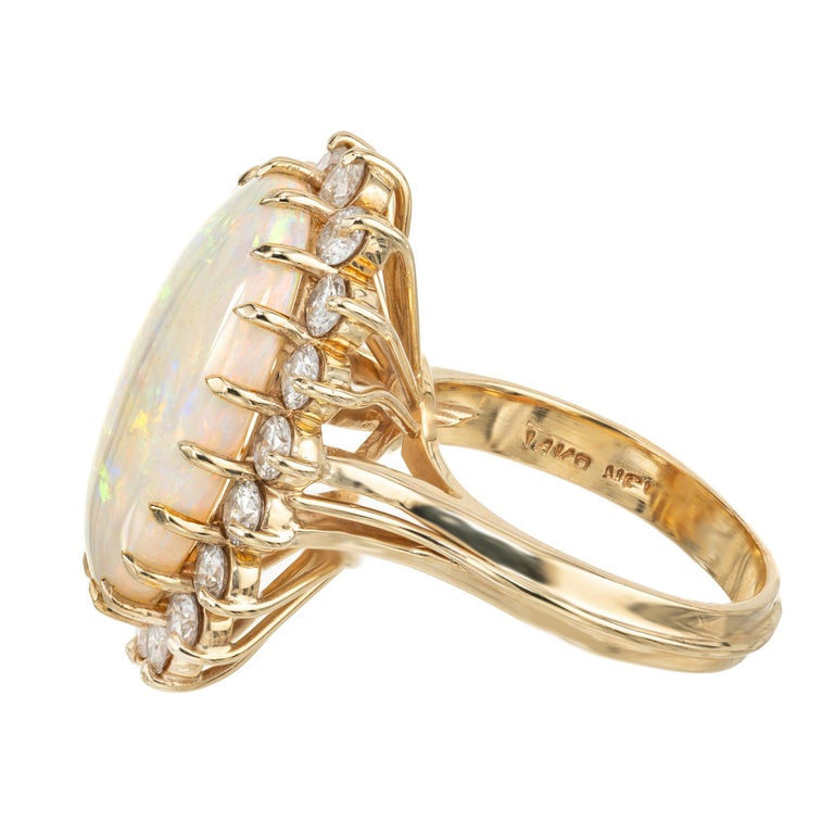 7.50 Carat Australian Oval Opal Diamond Halo Yellow Gold Cocktail Ring – image 4
