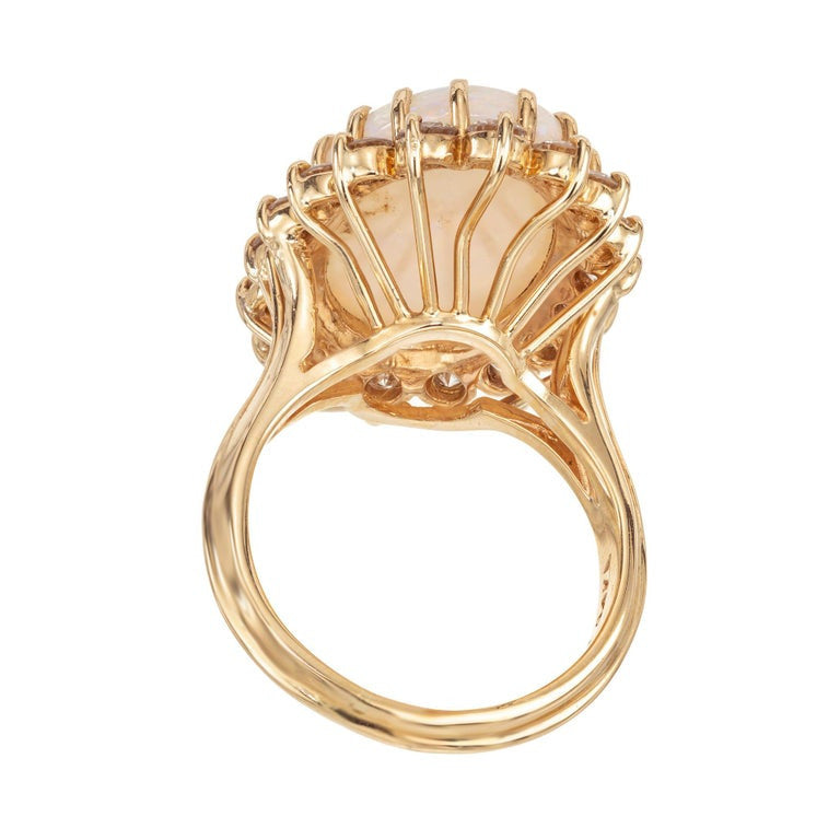 7.50 Carat Australian Oval Opal Diamond Halo Yellow Gold Cocktail Ring – image 5