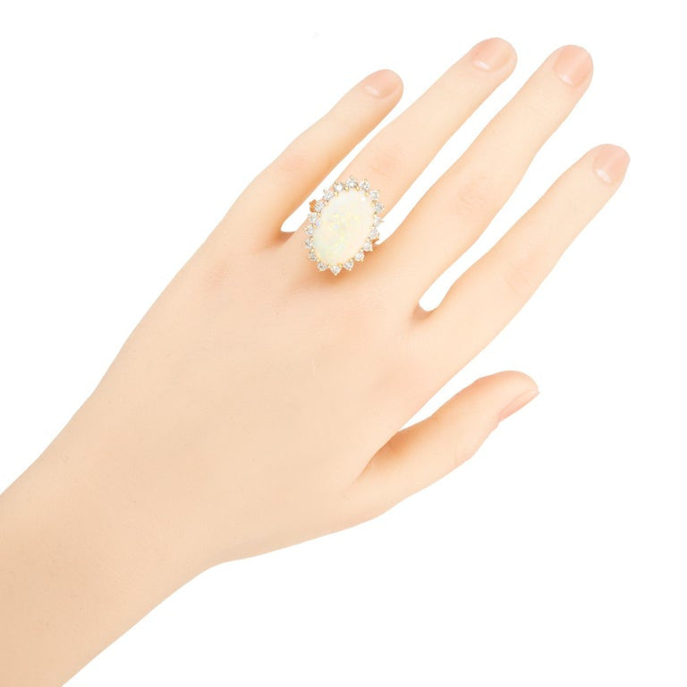7.50 Carat Australian Oval Opal Diamond Halo Yellow Gold Cocktail Ring – image 7