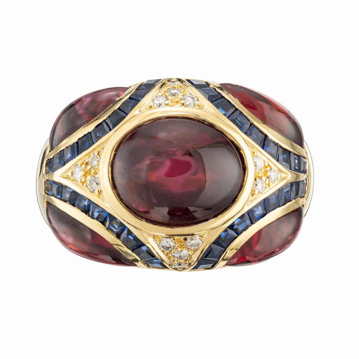 10.25 Carat Garnet Sapphire Diamond Yellow Gold Ring