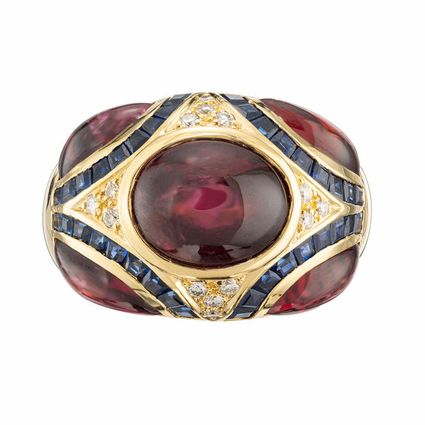 10.25 Carat Garnet Sapphire Diamond Yellow Gold Ring