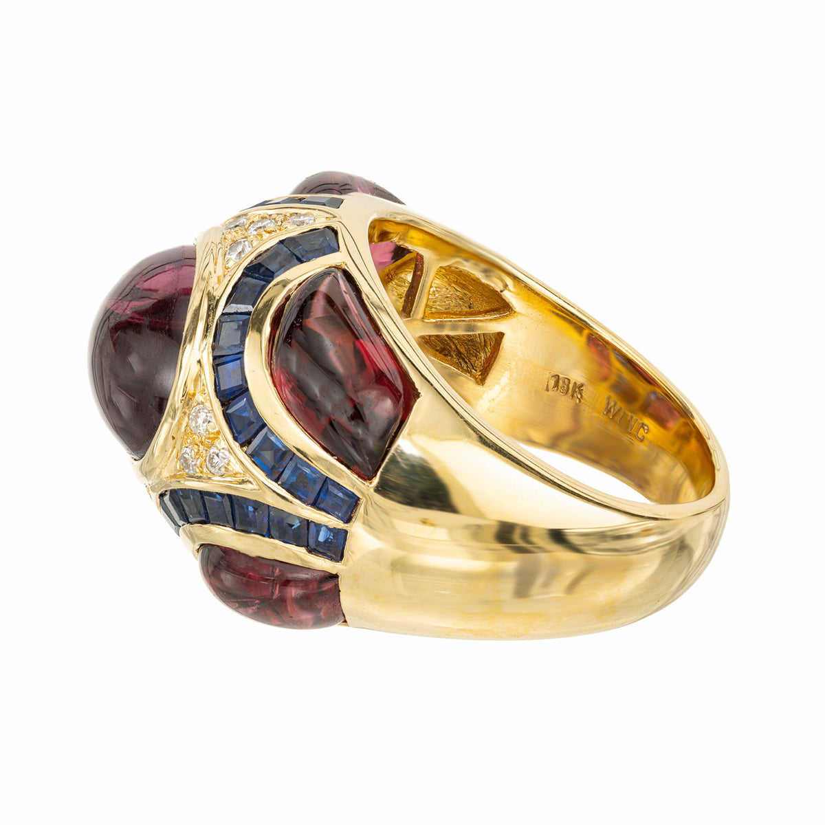 10.25 Carat Garnet Sapphire Diamond Yellow Gold Ring – image 5