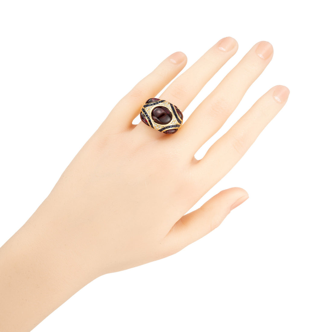 10.25 Carat Garnet Sapphire Diamond Yellow Gold Ring – image 4