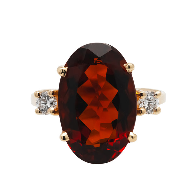 10.00 Carat Garnet Diamond Yellow Gold Three Stone Cocktail Ring