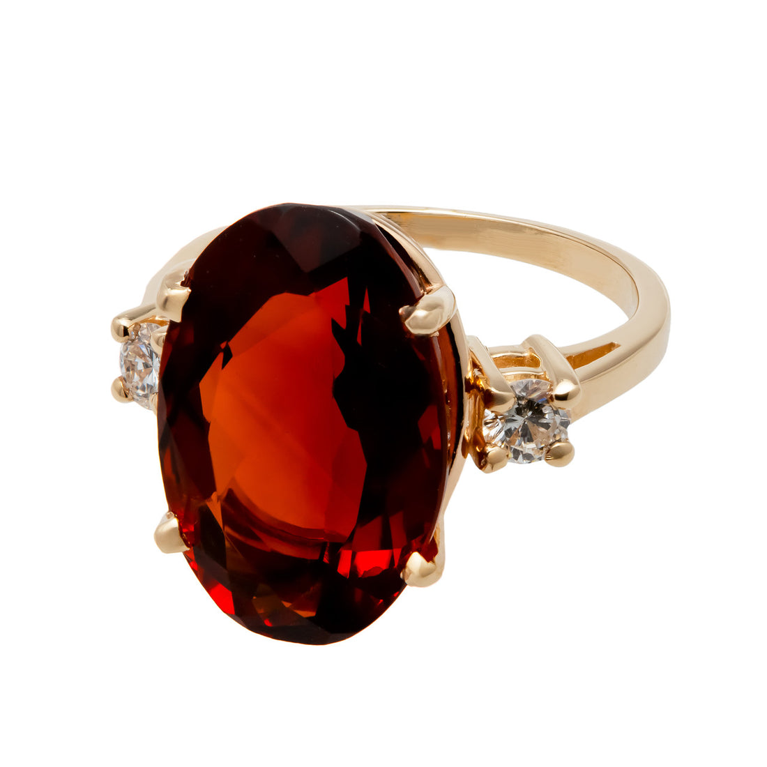 10.00 Carat Garnet Diamond Yellow Gold Three Stone Cocktail Ring – image 2