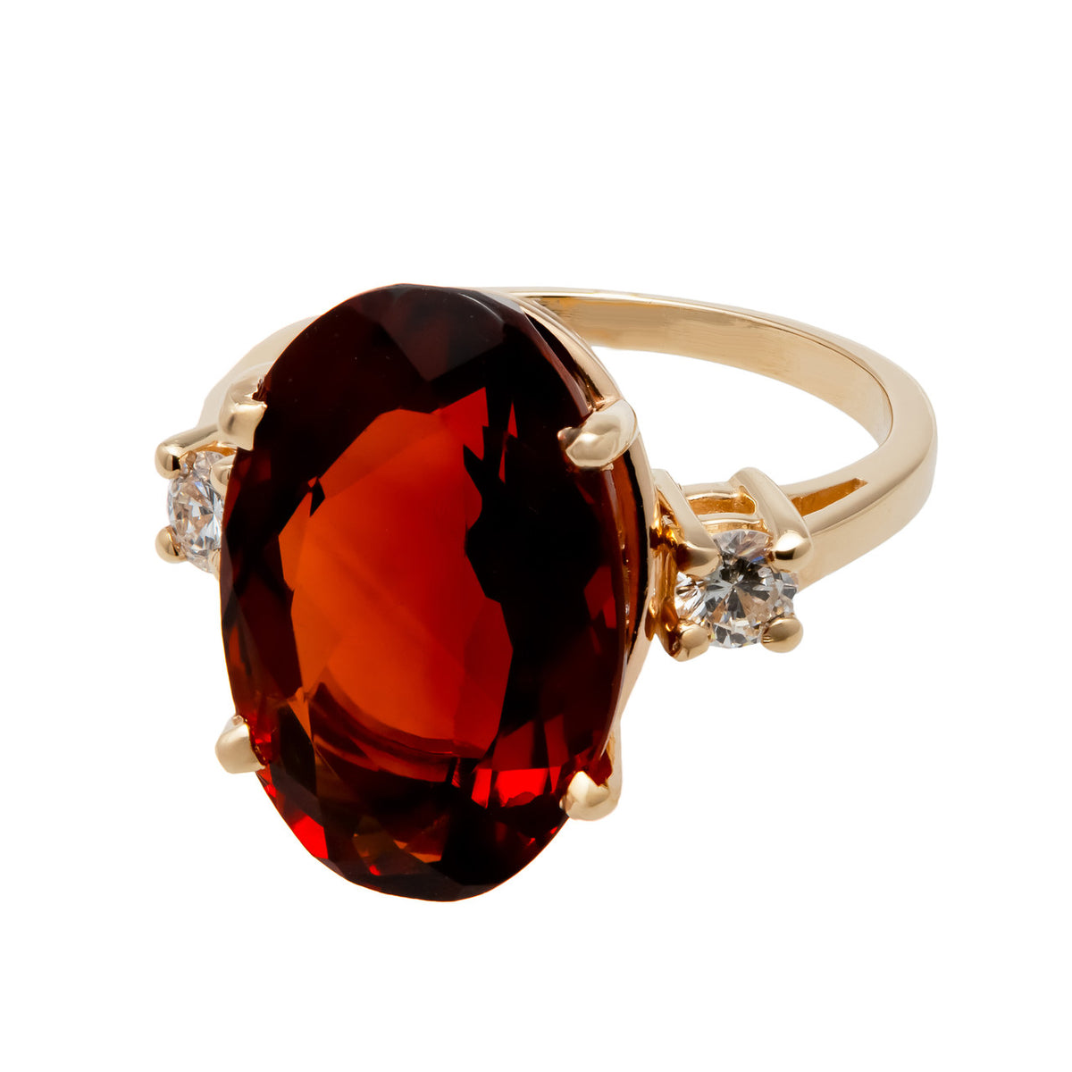 10.00 Carat Garnet Diamond Yellow Gold Three Stone Cocktail Ring – image 2