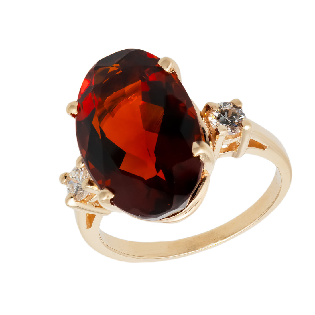 10.00 Carat Garnet Diamond Yellow Gold Three Stone Cocktail Ring – image 3