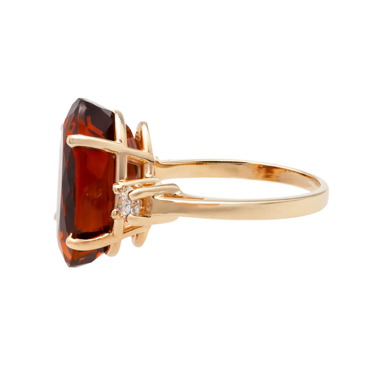 10.00 Carat Garnet Diamond Yellow Gold Three Stone Cocktail Ring – image 4