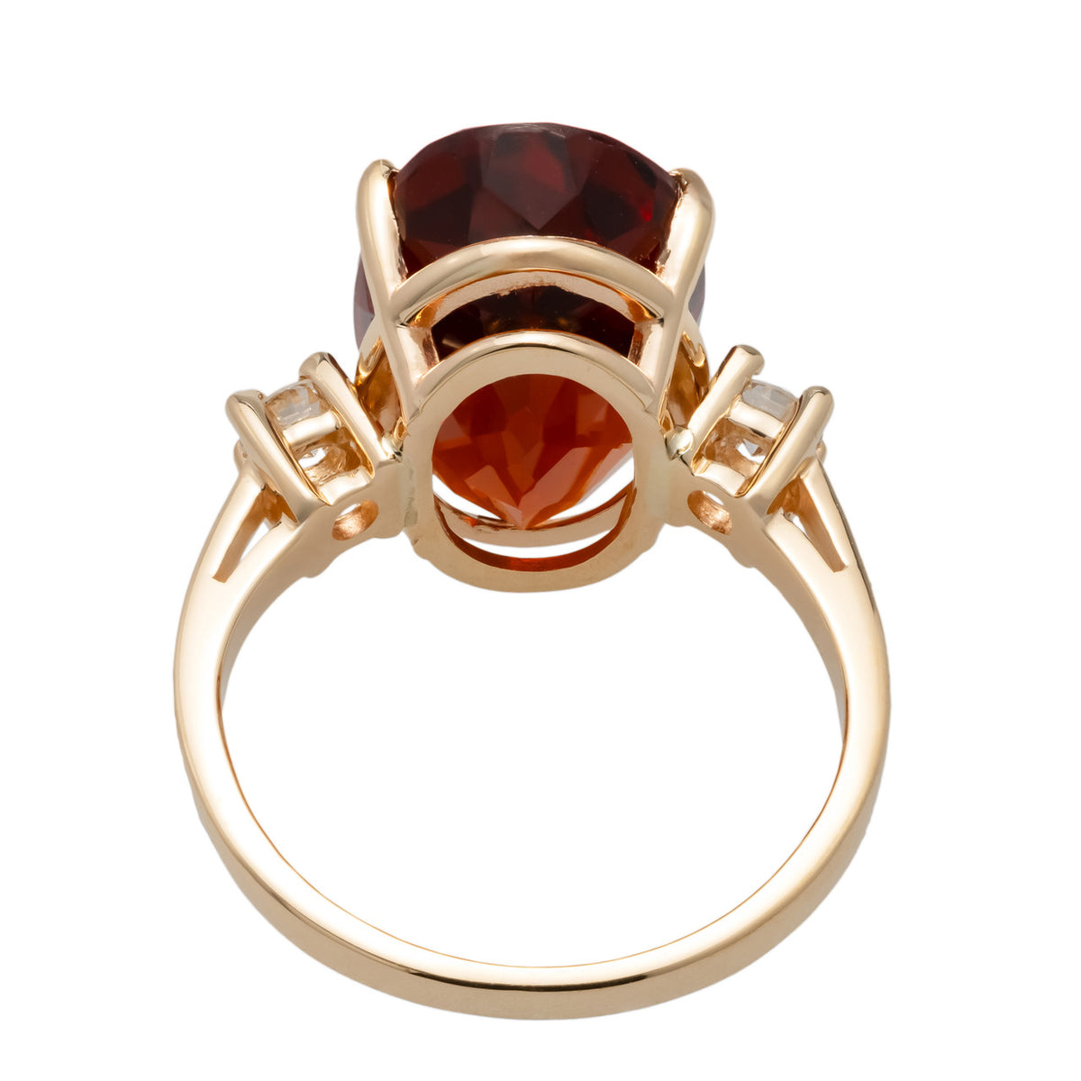 10.00 Carat Garnet Diamond Yellow Gold Three Stone Cocktail Ring – image 5