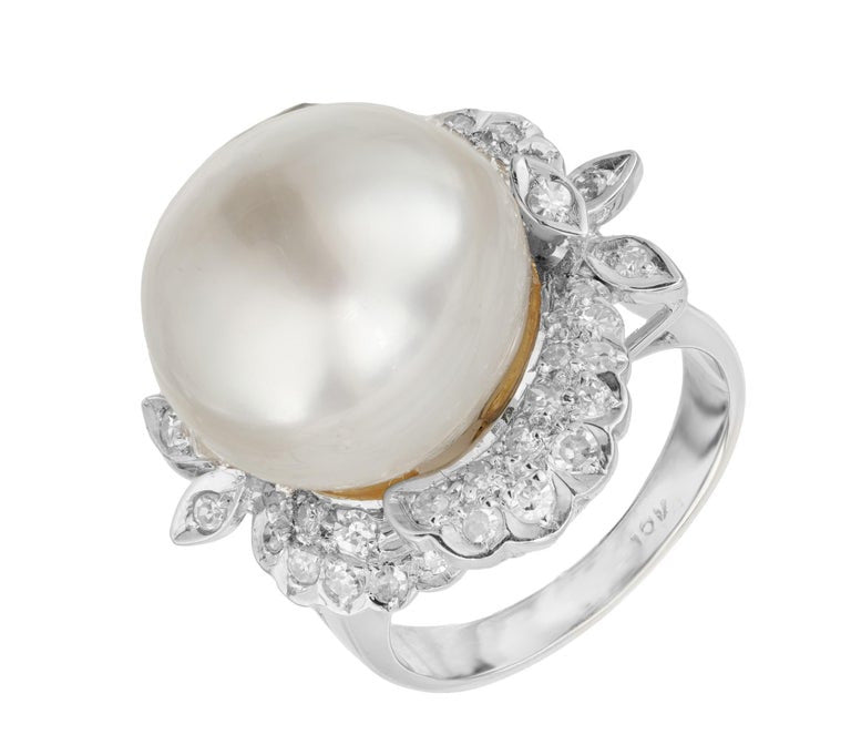 .40 Carat Diamond South Sea Pearl White Gold Cocktail Ring – image 2