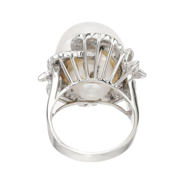 .40 Carat Diamond South Sea Pearl White Gold Cocktail Ring – image 5
