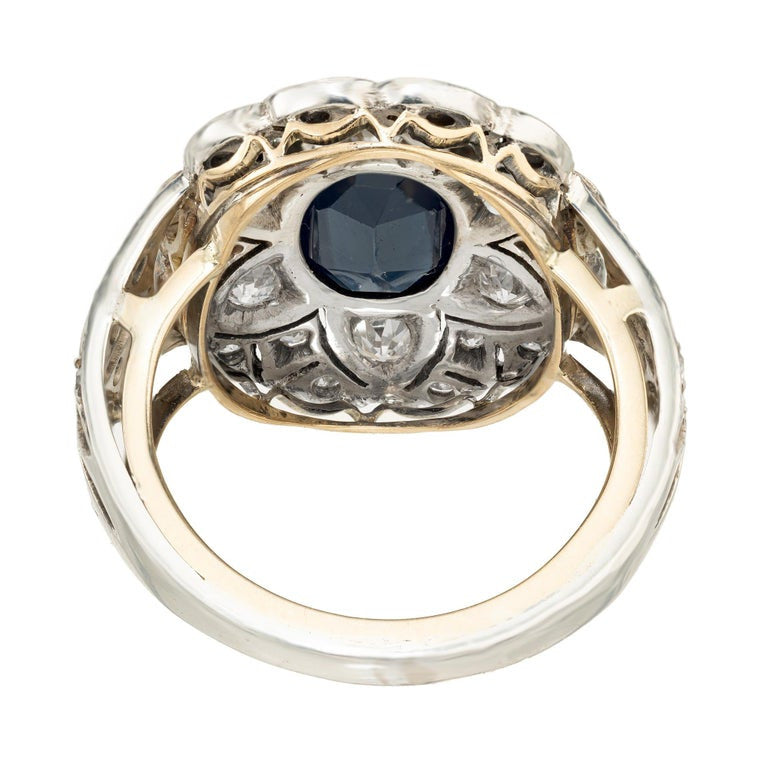 GIA Certified 1.30 Carat Oval Sapphire Diamond Yellow Gold Silver Cocktail Ring – image 6
