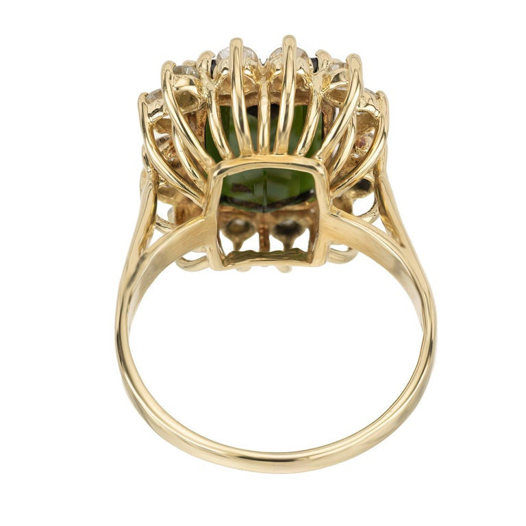 4.76 Carat Emerald Cut Tourmaline Diamond Halo Yellow Gold Cocktail Ring – image 5