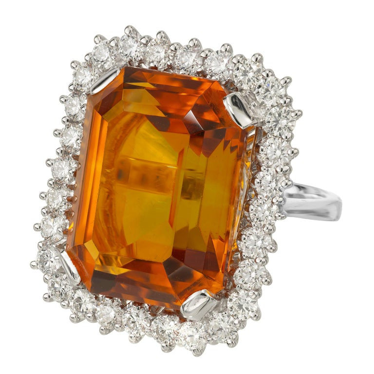 39.00 Carat Orange Rectangle Citrine Diamond Halo White Gold Cocktail Ring – image 2