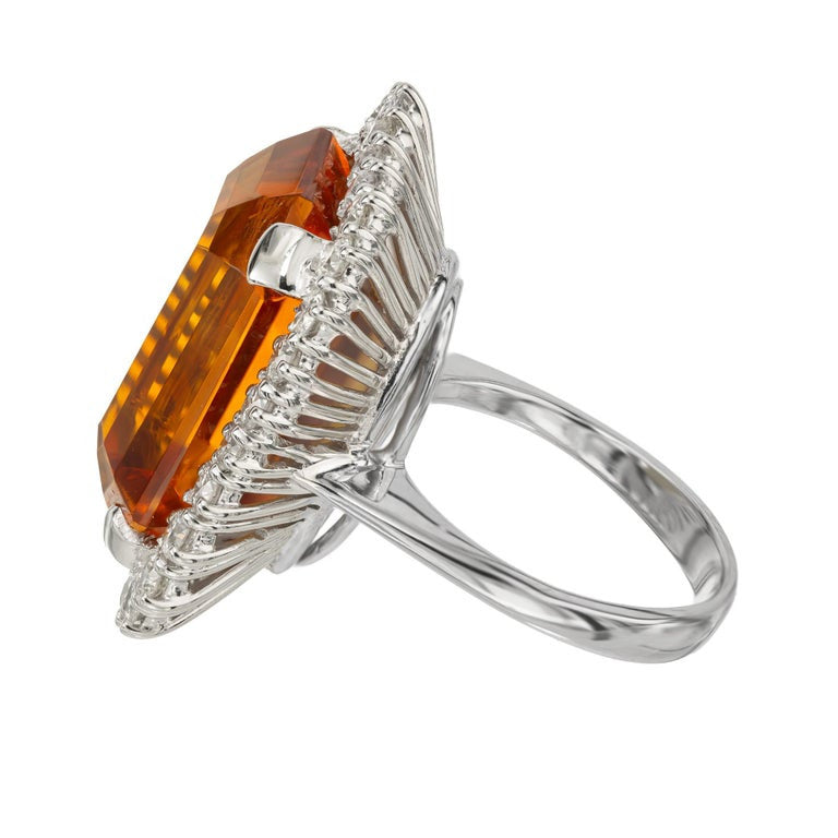 39.00 Carat Orange Rectangle Citrine Diamond Halo White Gold Cocktail Ring – image 3