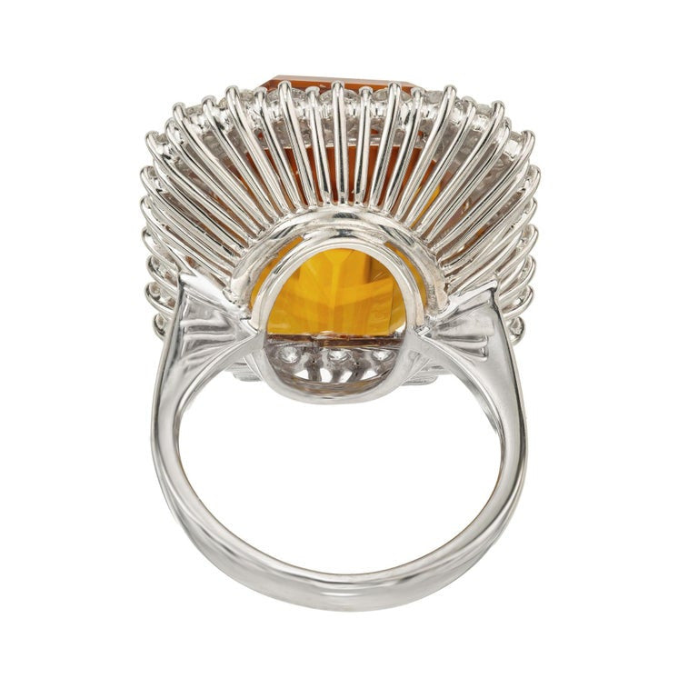 39.00 Carat Orange Rectangle Citrine Diamond Halo White Gold Cocktail Ring – image 5